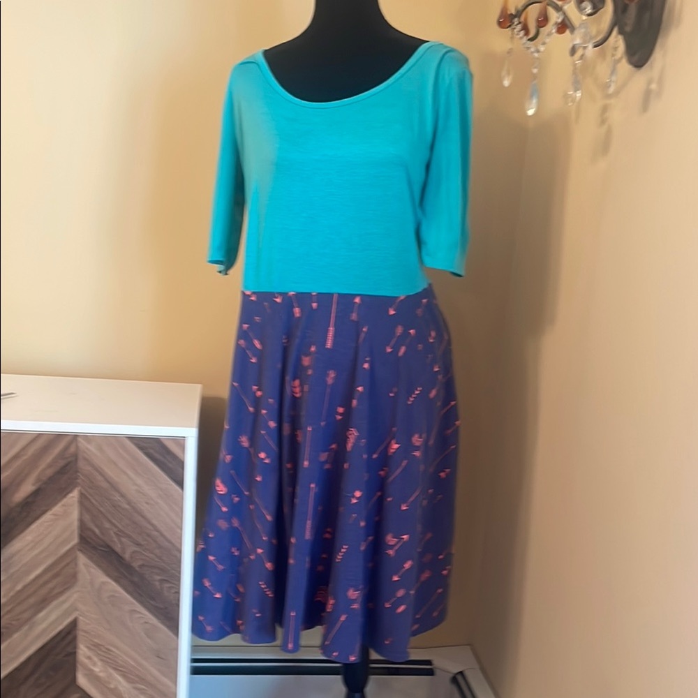 LuLaRoe Blue Midi A-Line Dress for Casual Occasions